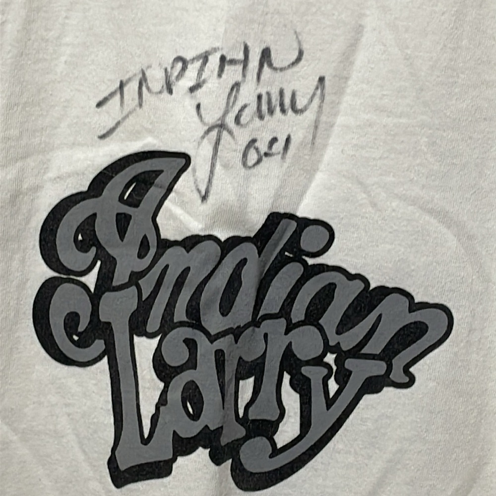 Indian Larry Vintage Autographed White Tee Shirt. Excellent Condition. Size XL.